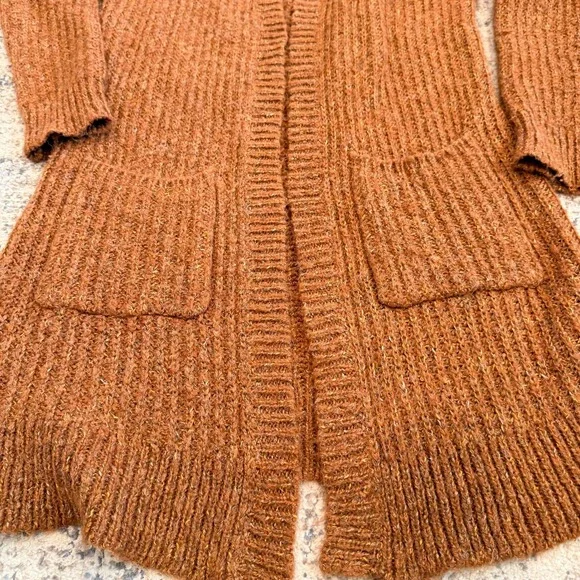 MYSTREE Womens Rust Orange Ribbed Knit Open Front Longline Cardigan Sweater S - Picture 3 of 6